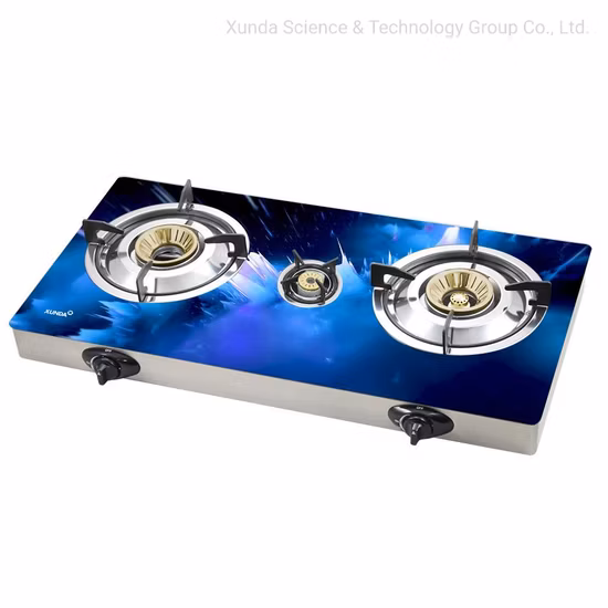 Xunda Table Top Gas Stove Customized 3D Glass Panel High Efficiency Whirlwind Tornado Flame Gas Burners