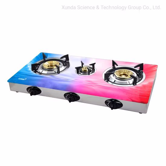 Table Top Gas Stove Triple Burners High Efficiency Tornado Flame Home Gas Cooking Stove 3D Glass Panel Gas Burners